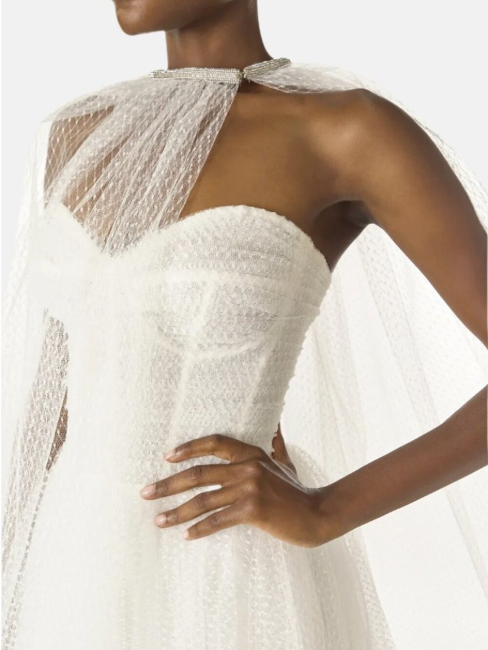 NWT! Monique Lhuillier, Brie Cape - Luxury, sheer Silk White French Dot Tulle - Picture 9 of 9